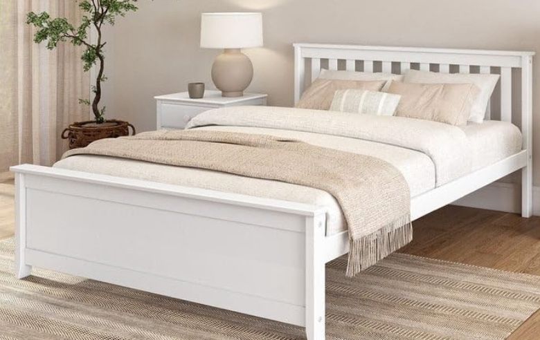 Queen White Solid Wood Bed