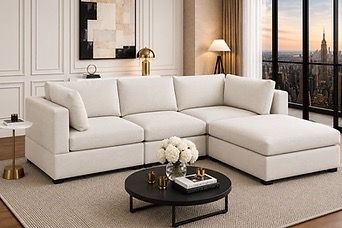Cream or black Sectional Sofa with Ottoman