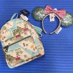 Loungefly Disney Stitch Hawaiian Landscape Mini Backpack and Matching Ears / Headband - NWTs  