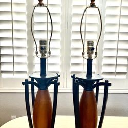 Lamp Set , Iron And Wood , No Shade