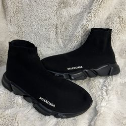 Belenciaga MEN'S SPEED 2.0 MONOCOLOR RECYCLED KNIT SNEAKER IN BLACK