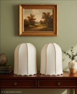 Vintage Hollywood Regency Bell Lamp Shades Neutral Collor French Braid Silk 20"L