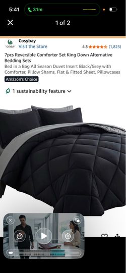 Cosybay 7pc Reversible King Comforter Set Black/Grey