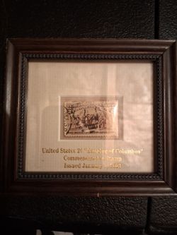1893 US 2¢ Landing of Columbus Commemorative Stamp Framed
