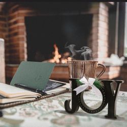 Farmhouse Rustic Wooden Freestanding JOY Sign Decorations With Beaded