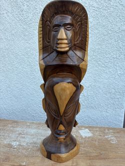 Large 20” Hand Carved Wooden African Men And Women