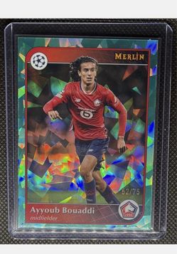 2024-25 Topps Merlin Uefa Club Competitions - Ayyoub Bouaddi #44 Aqua Atomic Refractor /75 (RC)