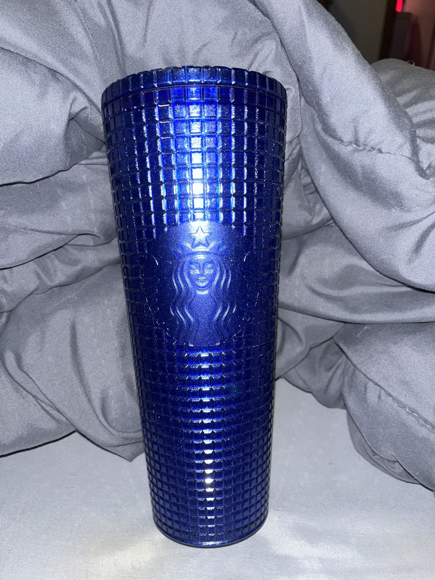 24oz Starbucks Glitter Blue Grid Tumbler