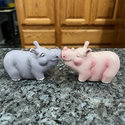Ceramic Rhinoceros Magnetic Pair Of Salt & Pepper Shakers.  Brand New Never Used With Tags
