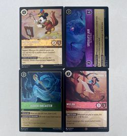 Lorcana Ursula’s Return Promo Card Set of Mickey, Mulan, Hidden Inkcaster, & Ursula’s Lair NM
