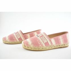 DIOR GRANVILLE D-STRIPES PINK & NUDE LOGO EMBROIDERED ESPADRILLE FLATS Sz 38 NEW