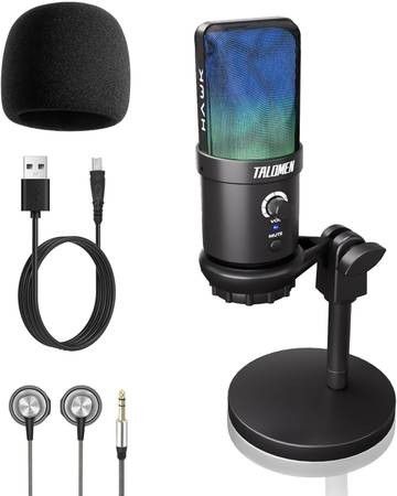 Brand New USB Condenser Metal Microphone w RGB Light, Mute Button, Gain Control Knob