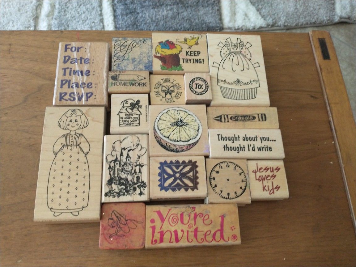 16 assorted sizes & themes rubber stamps