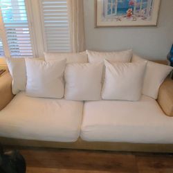 Z Gallerie Couch & Love seat - White & Rattan / Tweed Natural Fiber beachy classic