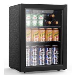 68 Cans Beverage Refrigerator Cooler, 1.7 cu.ft Mini Fridge Glass Door Drink Cooler for Beer