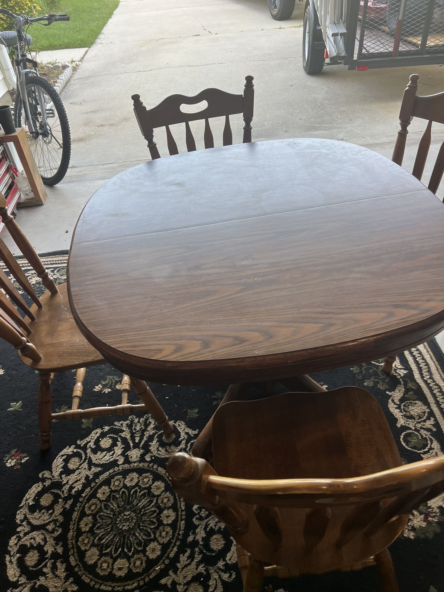 Round Wood Table, 4 Wood Chairs