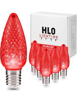 Set of 25 Red C9 Christmas Lights | Faceted C9 LED Christmas Light Bulbs
