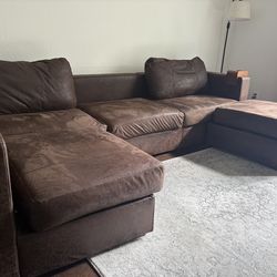 Lovesac Sactional – 5 Seats + Sides – U-Shaped Configuration – Reversible Brown Covers