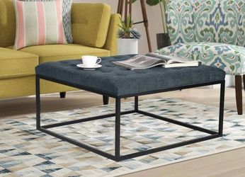 Adeco Square Tufted Fabric Ottoman / Foot Rest Stool