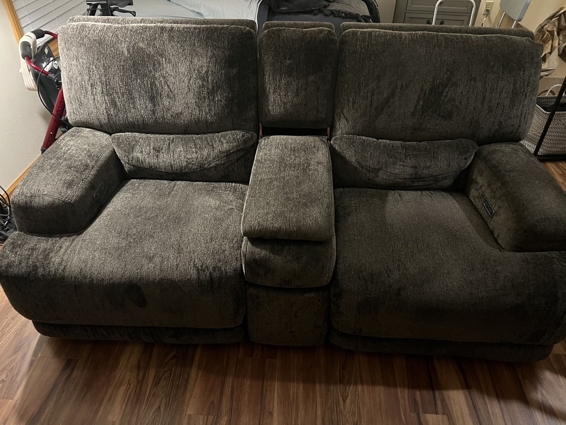 Brownish Grey Mechanical Loveseat. 