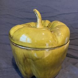 Vintage Holiday Design Green Pepper Cookie Jar 