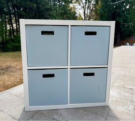 IKEA KALLAX White Cube Storage Unit with 4 Fabric Bins