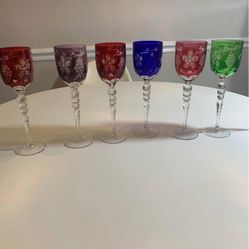AJKA Hand Cut Hungarian Crystal Wine Goblets 