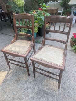 Pair of Antique Wood Side Chairs hand carved