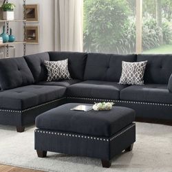 Brand New Black Sectional Sofa With Ottoman