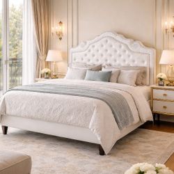 Queen Bed Frame with Adjustable Velvet Tiara Headboard, Upholstered Diamond Button Tufted Platform Bed, Wood Slats Support, No Box Spring Needed, Matt