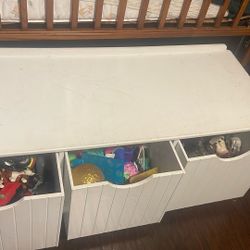 White wood bench toy chest for kid’s room or other uses  etc.