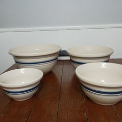 Friendship Pottery Roseville Blue Stripe Mixing Bowl Set