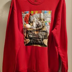Hybrid Cat Knocked Down Tree Graphic Tee in red cotton/polyester blend fabric Size XL