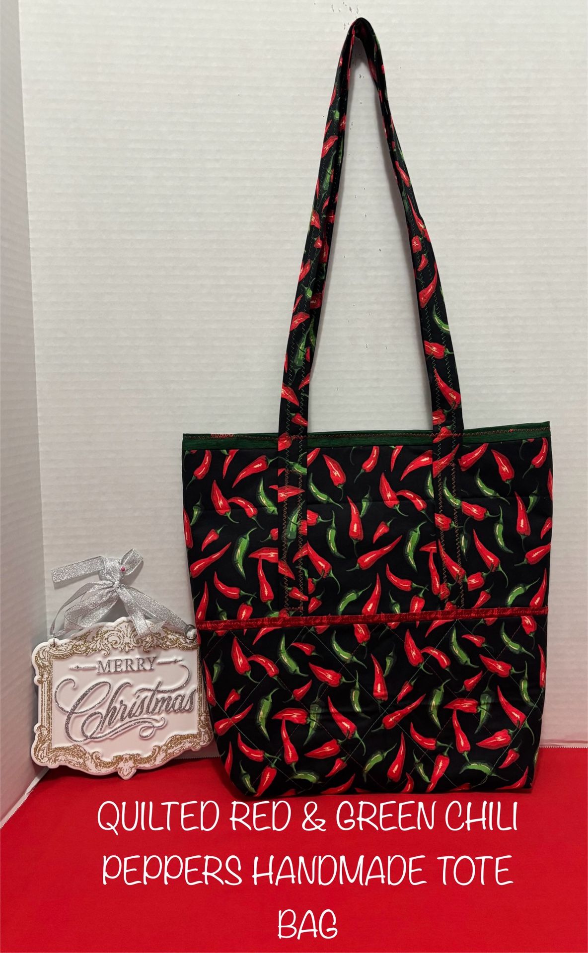 CHILI PEPPERS OF RED & GREEN NEW MEXICO STYLE QUILTED HANDMADE TOTE BAG
