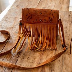 The Limited vintage suede inside cross body fringe purse faux leather