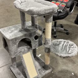 #0 Allewie 36" Cat Tree for Small Cats, Multi-Level Cat Condo with Scratching Posts, Ramp and Top Perch, Soft Plush Cat Climbing Tower, Grey