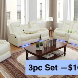 💥FREE DELIVERY💥Brand New POWER, LED, USB  3PC Reclining Sofa Loveseat Chair Set 