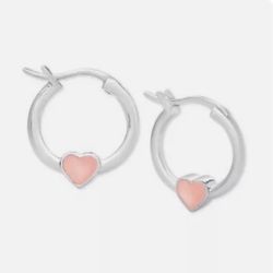 $80 NEW Macys Childrens Pink Heart Hoop Enamel Sterling Silver Earring