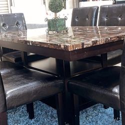 Marble Dining Table & 6 Chairs On Sale $899.99