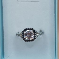 Sterling Silver CZ and Black Spinel Ring, Size 9