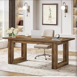 RY0207 63-Inch Wood Executive Desk, Modern Office Desk, Large Computer Table with Solid Wooden Base