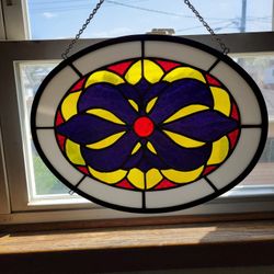 Vintage Stained Glass Suncatcher 15.5" × 12"