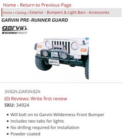 Jeep CJ Or YJ Garvin Industries Pre-Runner Guard
