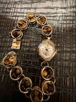 Vintage Nastrix Women’s Automatic Watch  17 Jewels & Tiger Eye Stone 12K GF