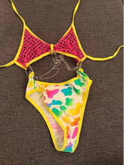 Rainbow one piece festival outfit  with chain detail