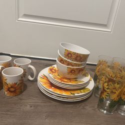 Sunflower Dish Set And Glasses