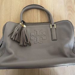 Tory Burch Leather Thea Triple Zip Compartment Tassel Satchel Bag Dust Storm