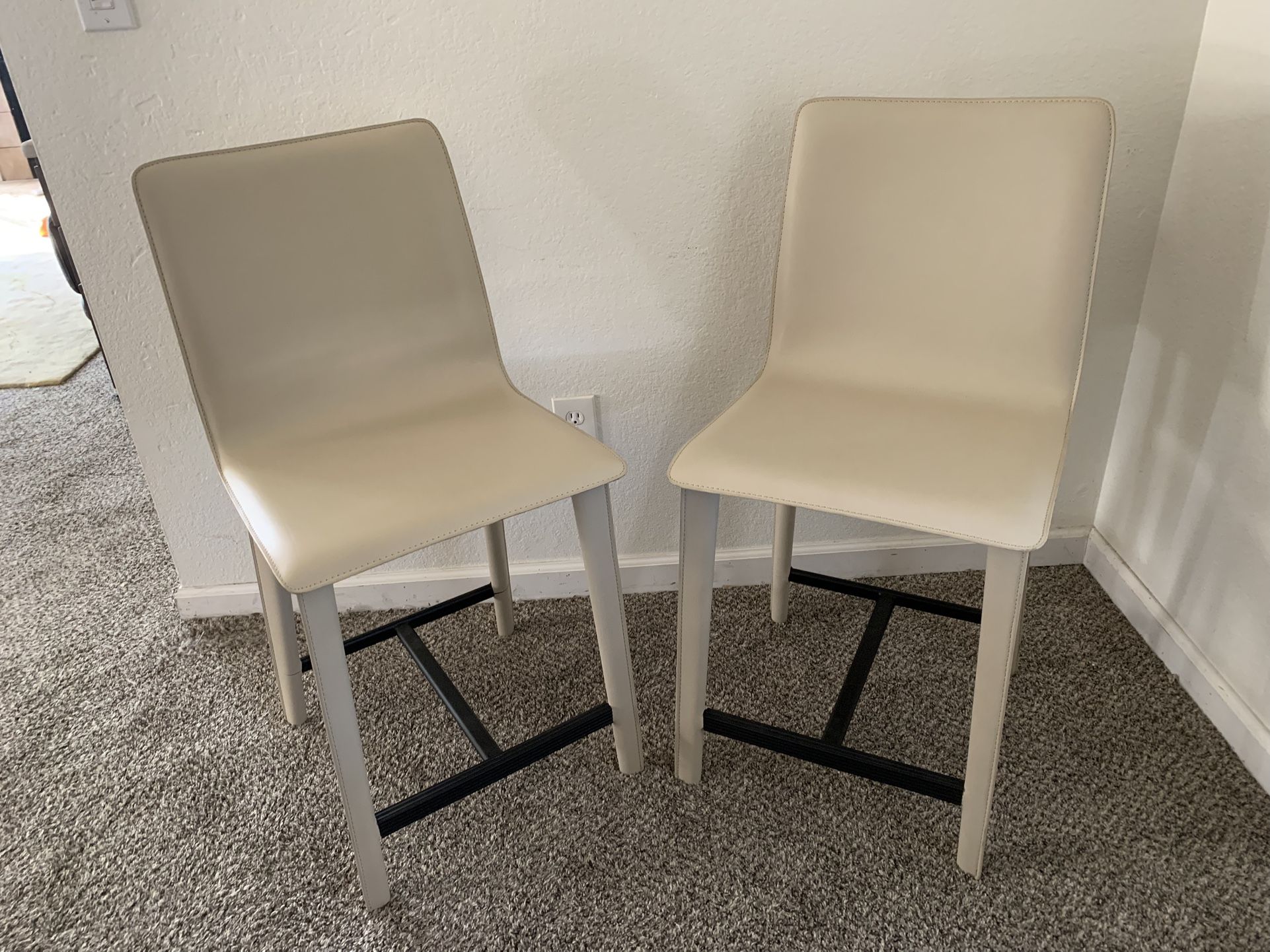 Set of 3 Maria Yee Perugia Leather Counter Height Stools / Chairs