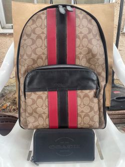 NWT Coach Houston Backpack – Signature Canvas Varsity Stripe  Authentic 100% Coach Accordion Wallet 12 credit card slots and full-length bill compartm