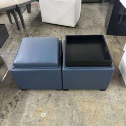 CHITA Storage Ottoman Cube with Tray Lid, Small Footstool with Storage, Square End Table set of 2